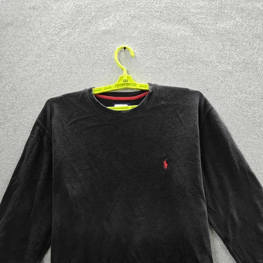 Polo Ralph Lauren Men Shirt XL Black‎ Embroidered Logo Waffle Knit Long Sleeve